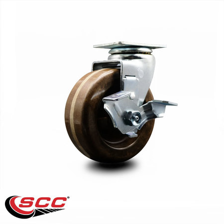 Service Caster 4 Inch High Temp Phenolic Swivel Caster with Roller Bearing and Brake SCC SCC-20S420-PHRHT-TLB